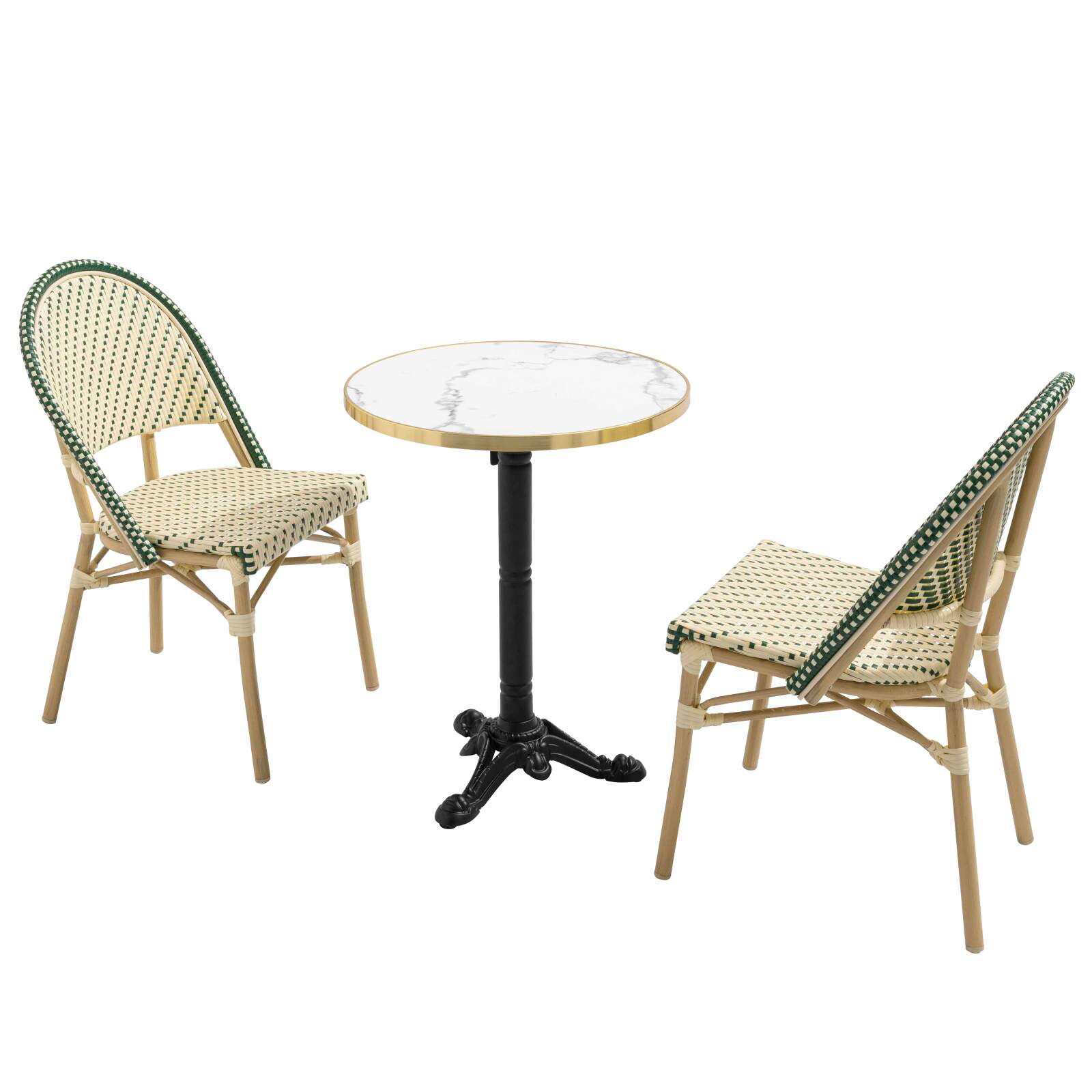 Tavolo da terrazza ⌀60 cm reclinabile in laminato e 2 sedie stile bistrot in rattan sintetico