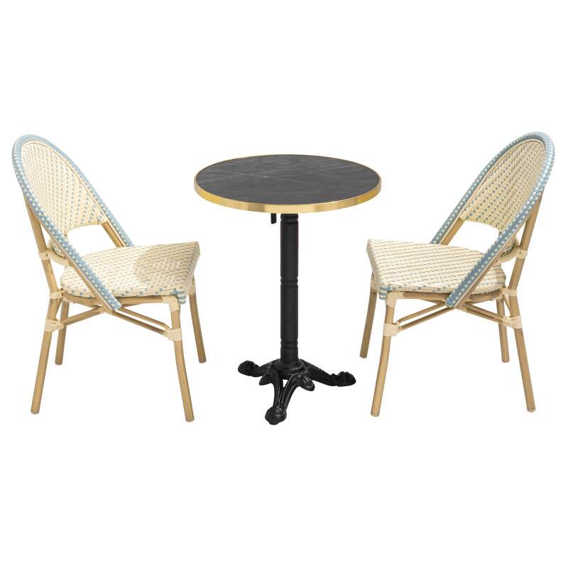 Tavolo da terrazza ⌀60 cm reclinabile in laminato e 2 sedie stile bistrot in rattan sintetico