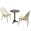 Tavolo da terrazza ⌀60 cm reclinabile in laminato e 2 sedie stile bistrot in rattan sintetico