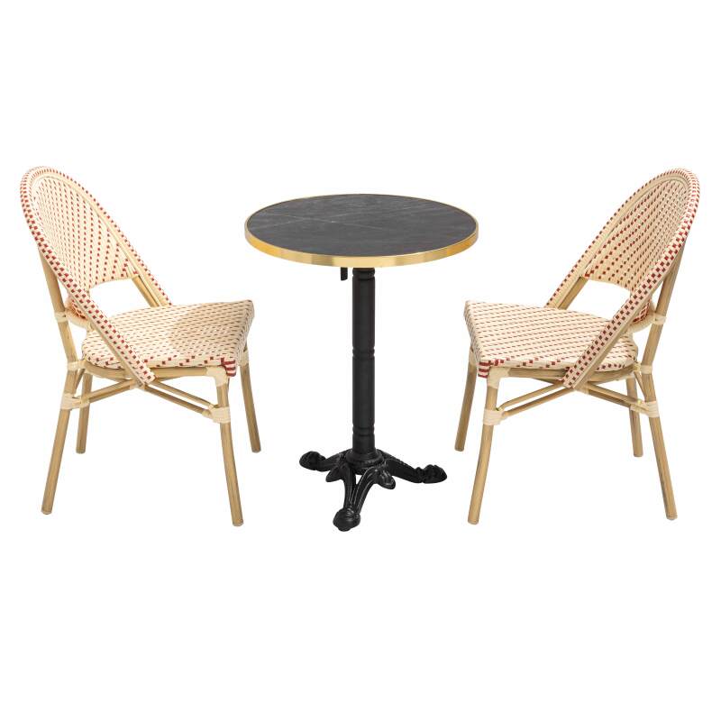 Tavolo da terrazza ⌀60 cm reclinabile in laminato e 2 sedie stile bistrot in rattan sintetico (3/8)