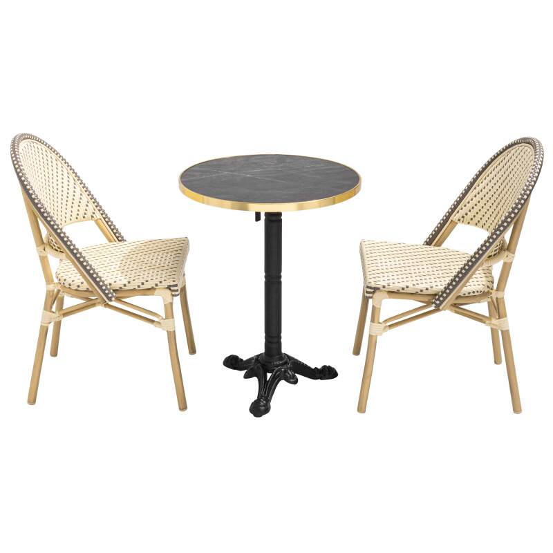 Tavolo da terrazza ⌀60 cm reclinabile in laminato e 2 sedie stile bistrot in rattan sintetico (4/9)