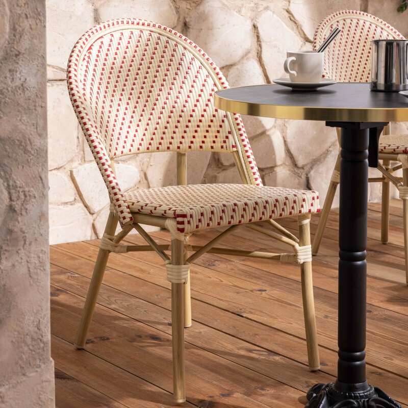 Tavolo da terrazza ⌀60 cm reclinabile in laminato e 2 sedie stile bistrot in rattan sintetico