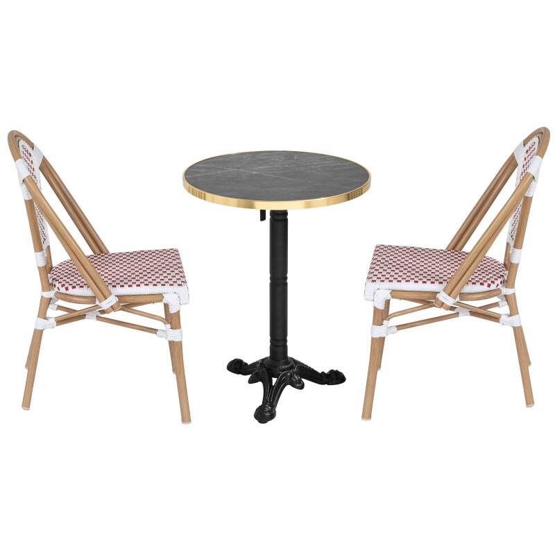 Tavolo da terrazza ⌀60 cm reclinabile in laminato e 2 sedie in stile bistrot parigino