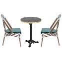 Tavolo da terrazza ⌀60 cm reclinabile in laminato e 2 sedie in stile bistrot parigino