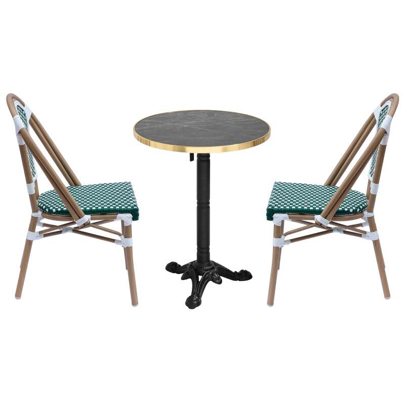 Tavolo da terrazza ⌀60 cm reclinabile in laminato e 2 sedie in stile bistrot parigino