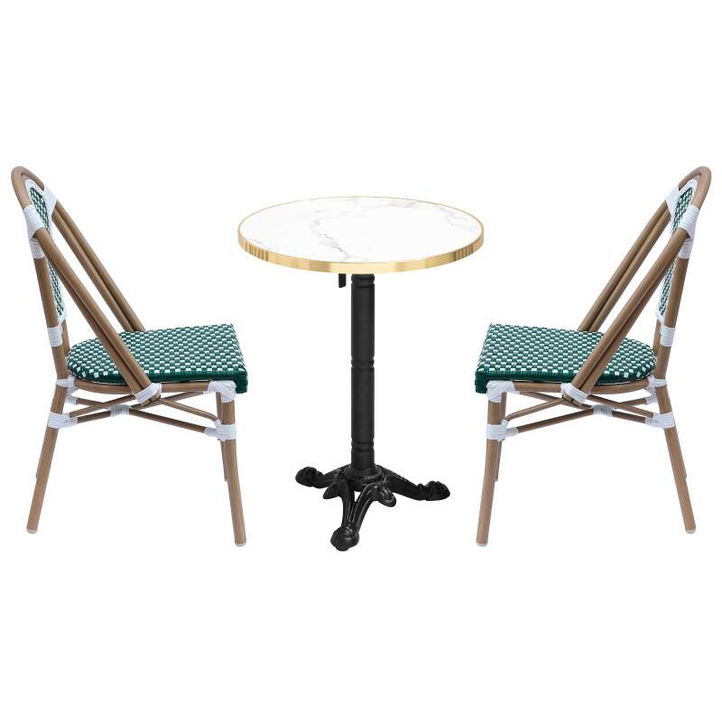 Tavolo da terrazza ⌀60 cm reclinabile in laminato e 2 sedie in stile bistrot parigino