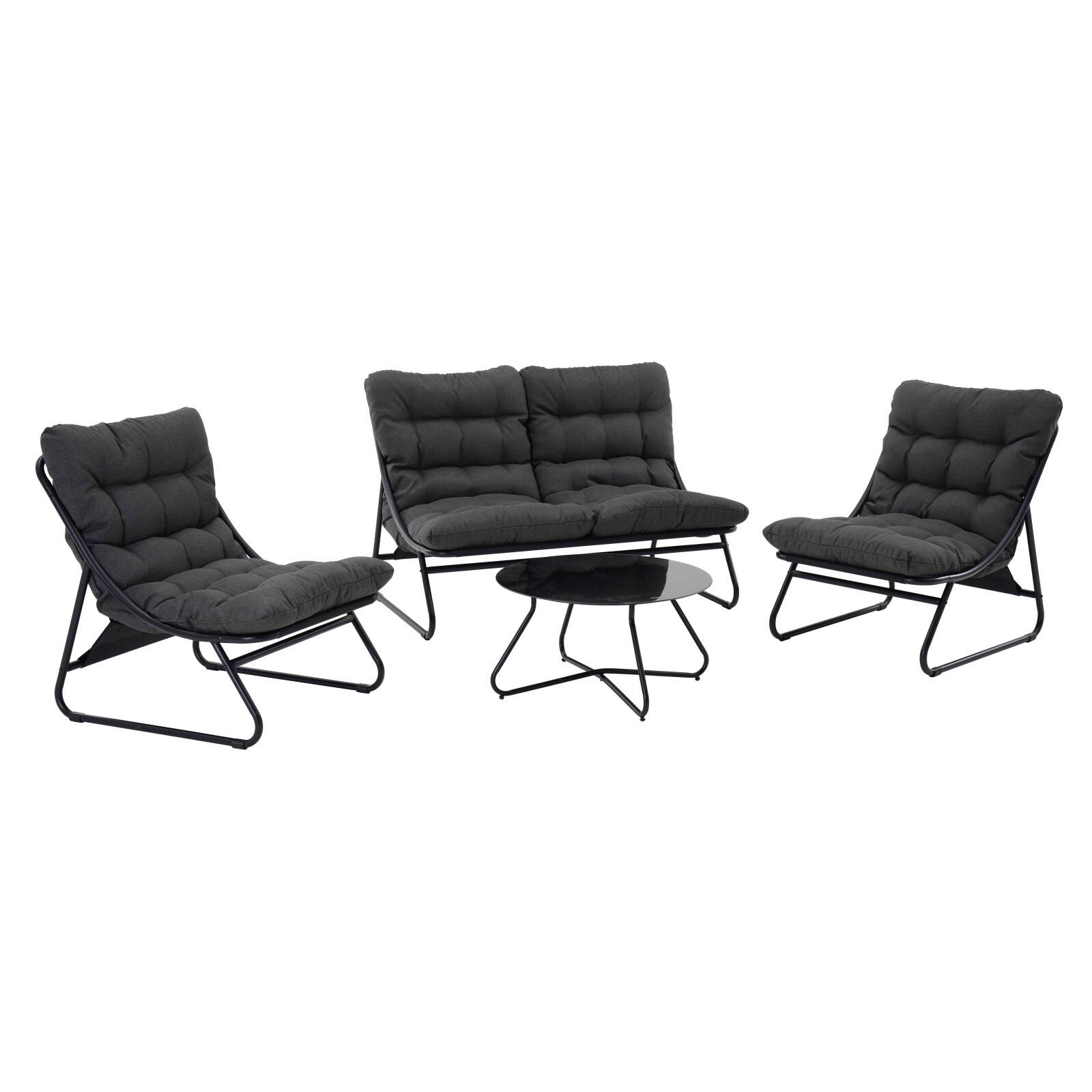Mobile da giardino in metallo a 4 posti con 1 divano, 2 poltrone e tavolino