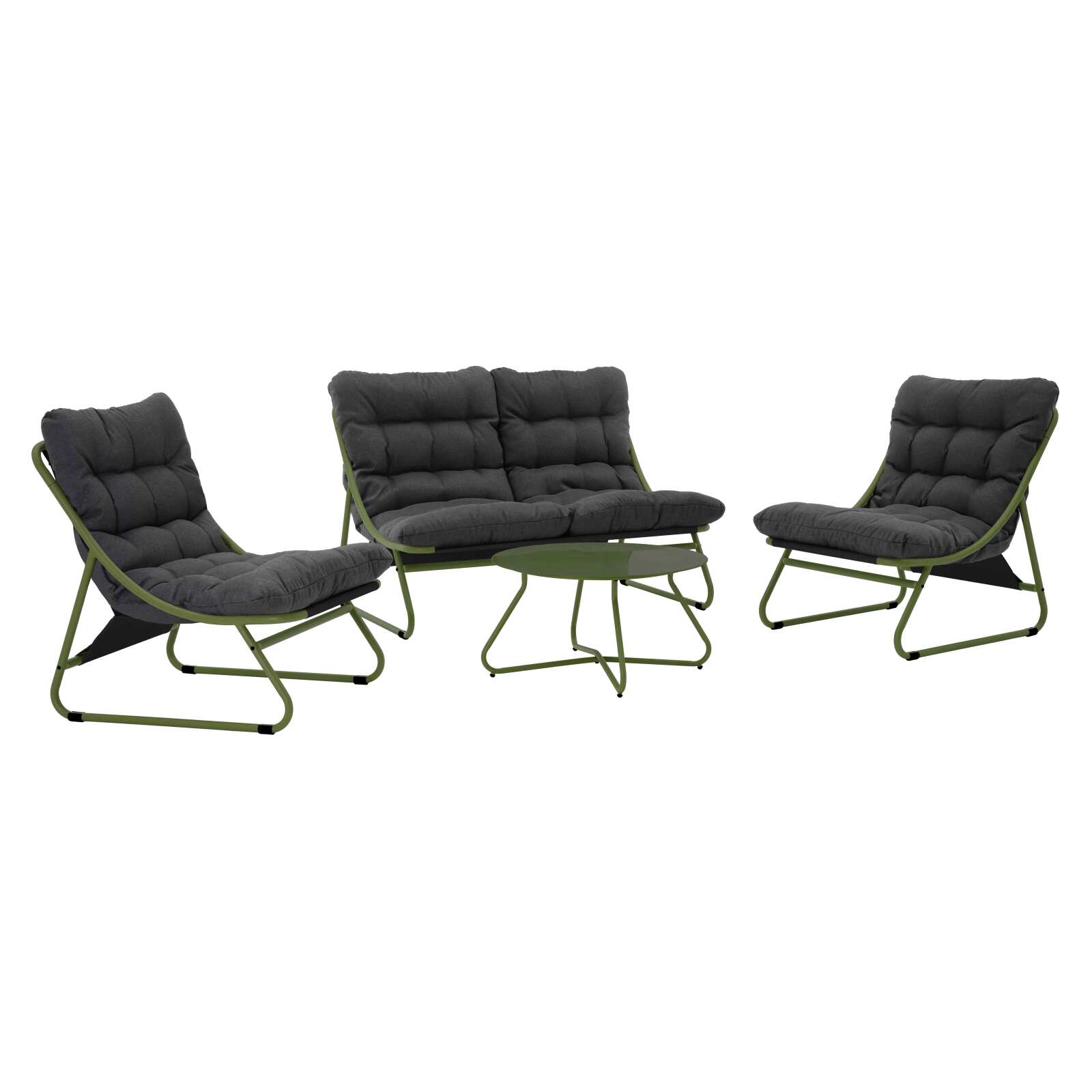 Mobile da giardino in metallo a 4 posti con 1 divano, 2 poltrone e tavolino