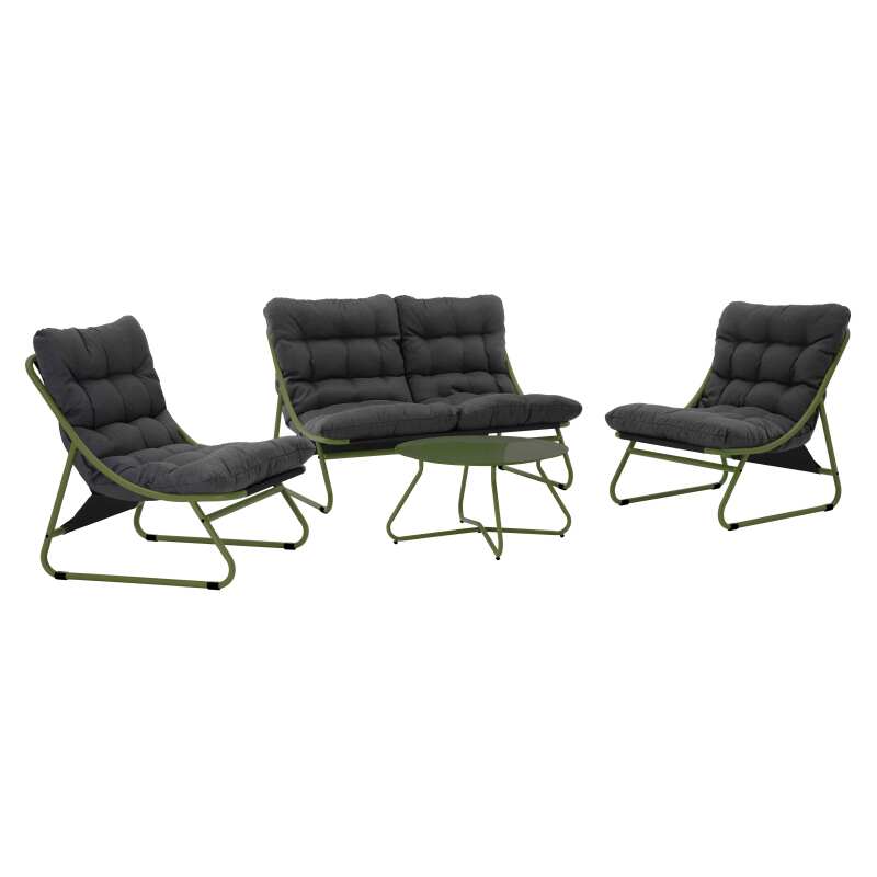 Mobile da giardino in metallo a 4 posti con 1 divano, 2 poltrone e tavolino