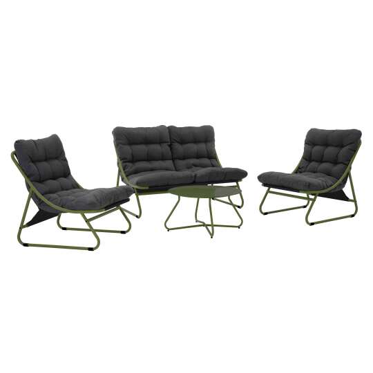 Mobile da giardino in metallo a 4 posti con 1 divano, 2 poltrone e tavolino