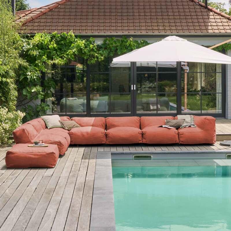 Divano modulare da esterno 7 posti con 5 poltrone, 2 poltrone angolari e 1 pouf - Lifestyle