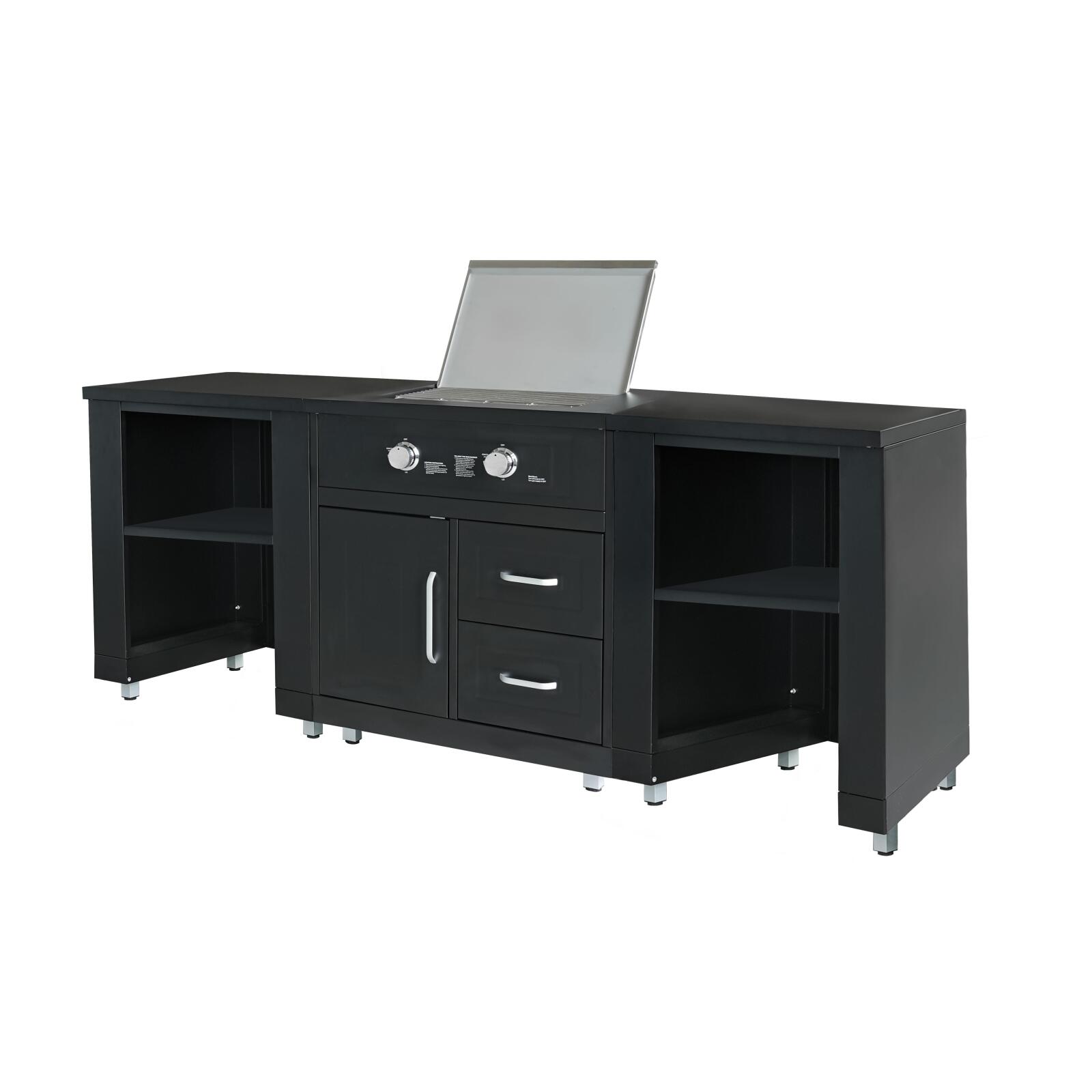 Cucina da esterno in acciaio a 3 elementi con fornello a gas Cucina da esterno in acciaio a 3 elementi con fornello a gas