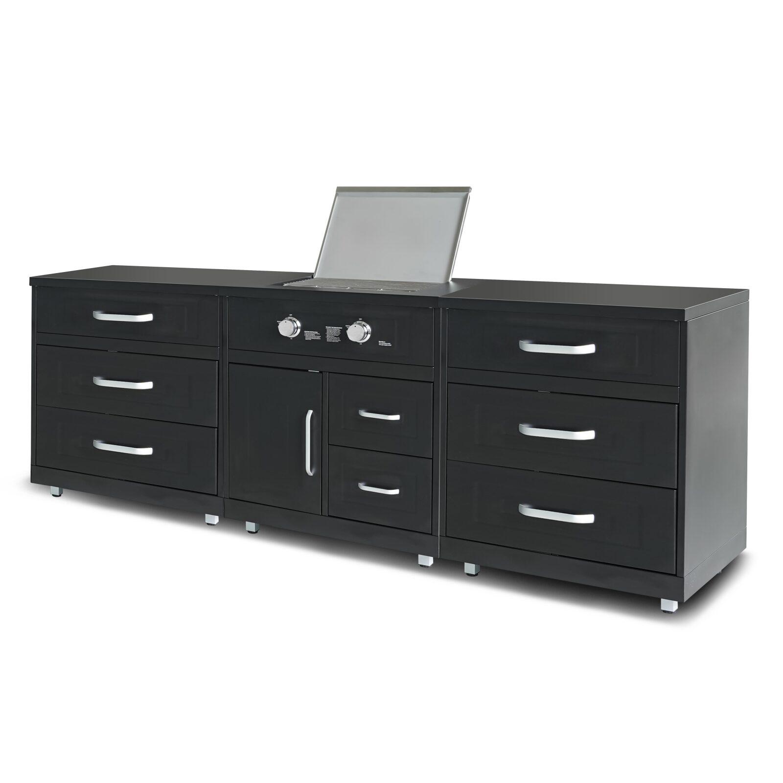 Cucina da esterno in acciaio a 3 elementi con fornello a gas Cucina da esterno in acciaio a 3 elementi con fornello a gas