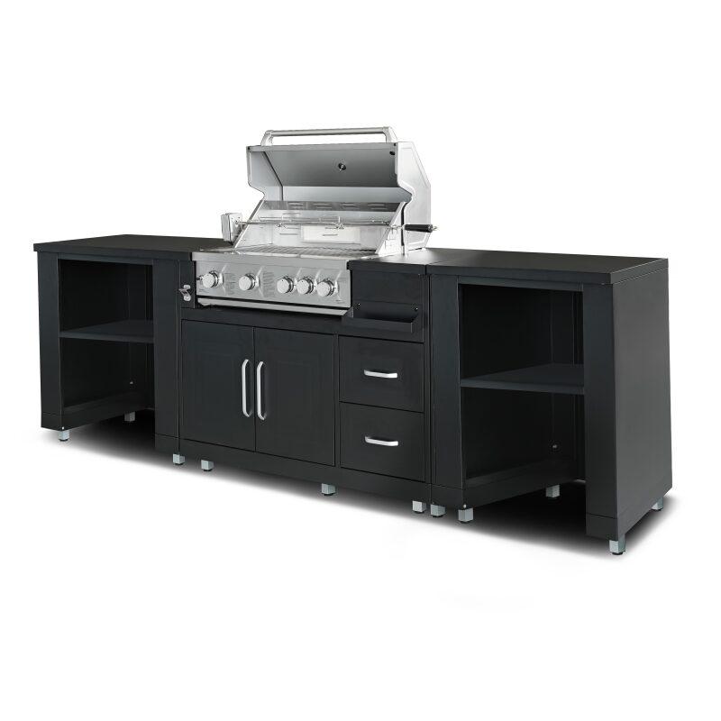 Cucina da esterno in acciaio a 3 elementi con barbecue
