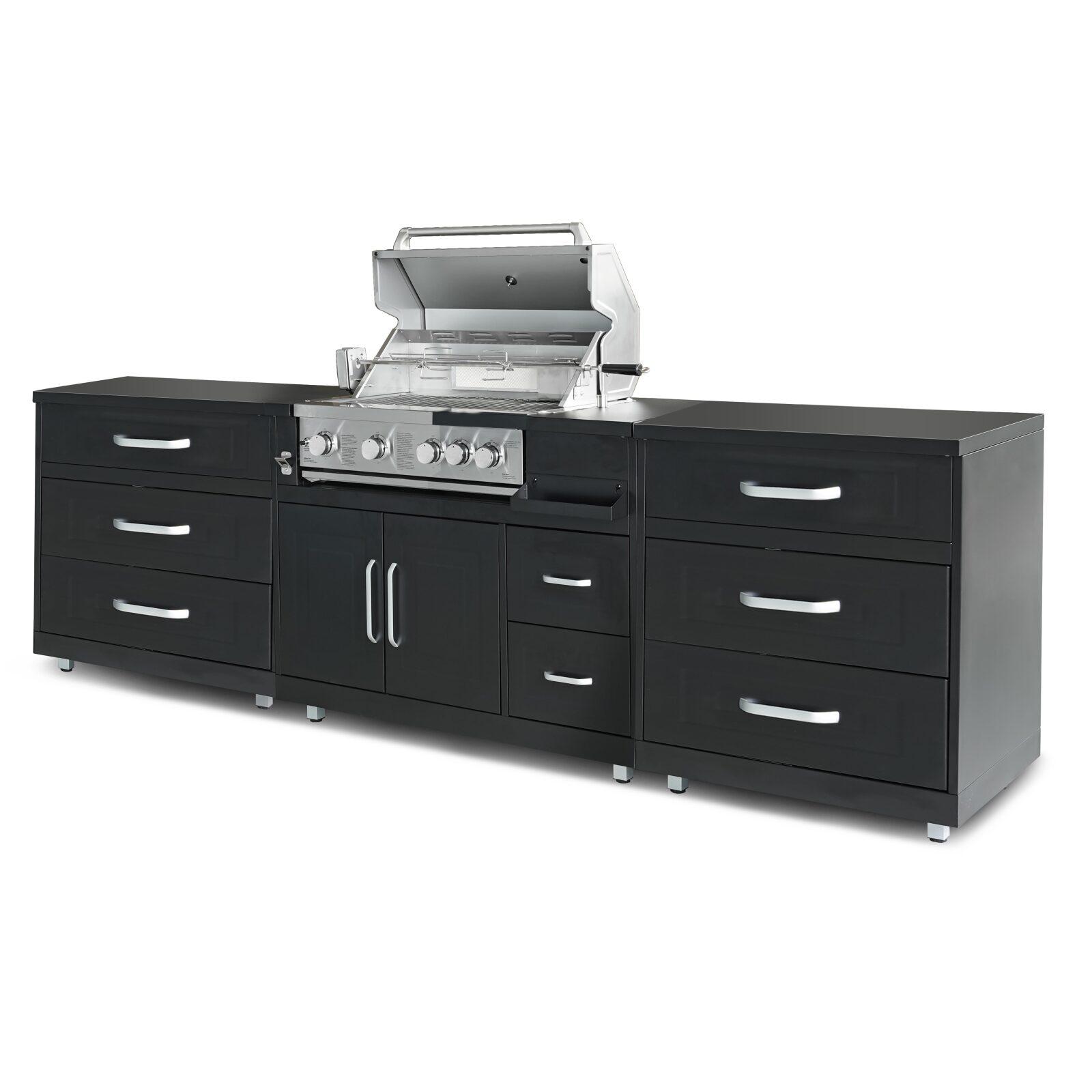 Cucina da esterno in acciaio a 3 elementi con barbecue