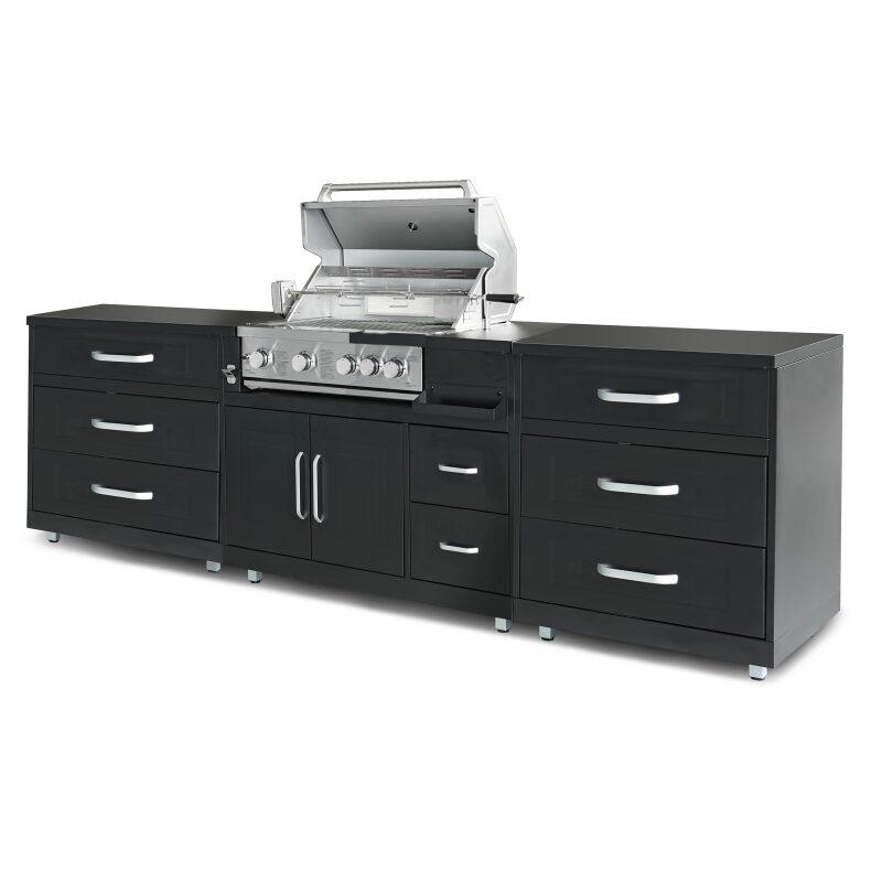 Cucina da esterno in acciaio a 3 elementi con barbecue