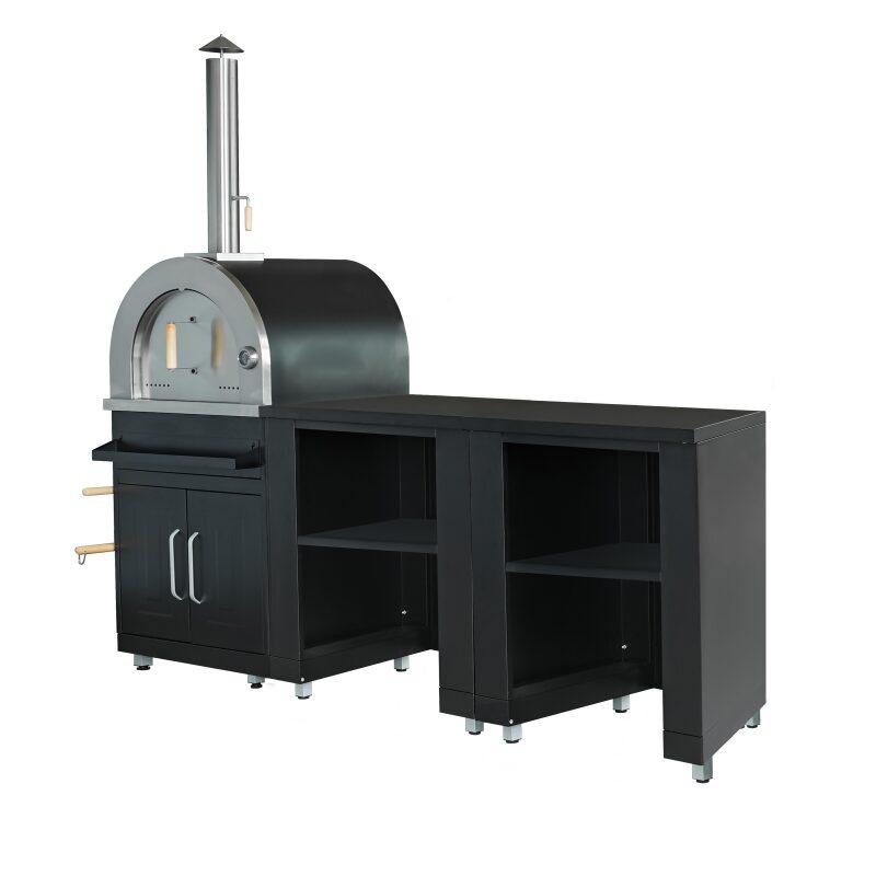 Cucina da esterno in acciaio a 3 elementi con forno per pizza