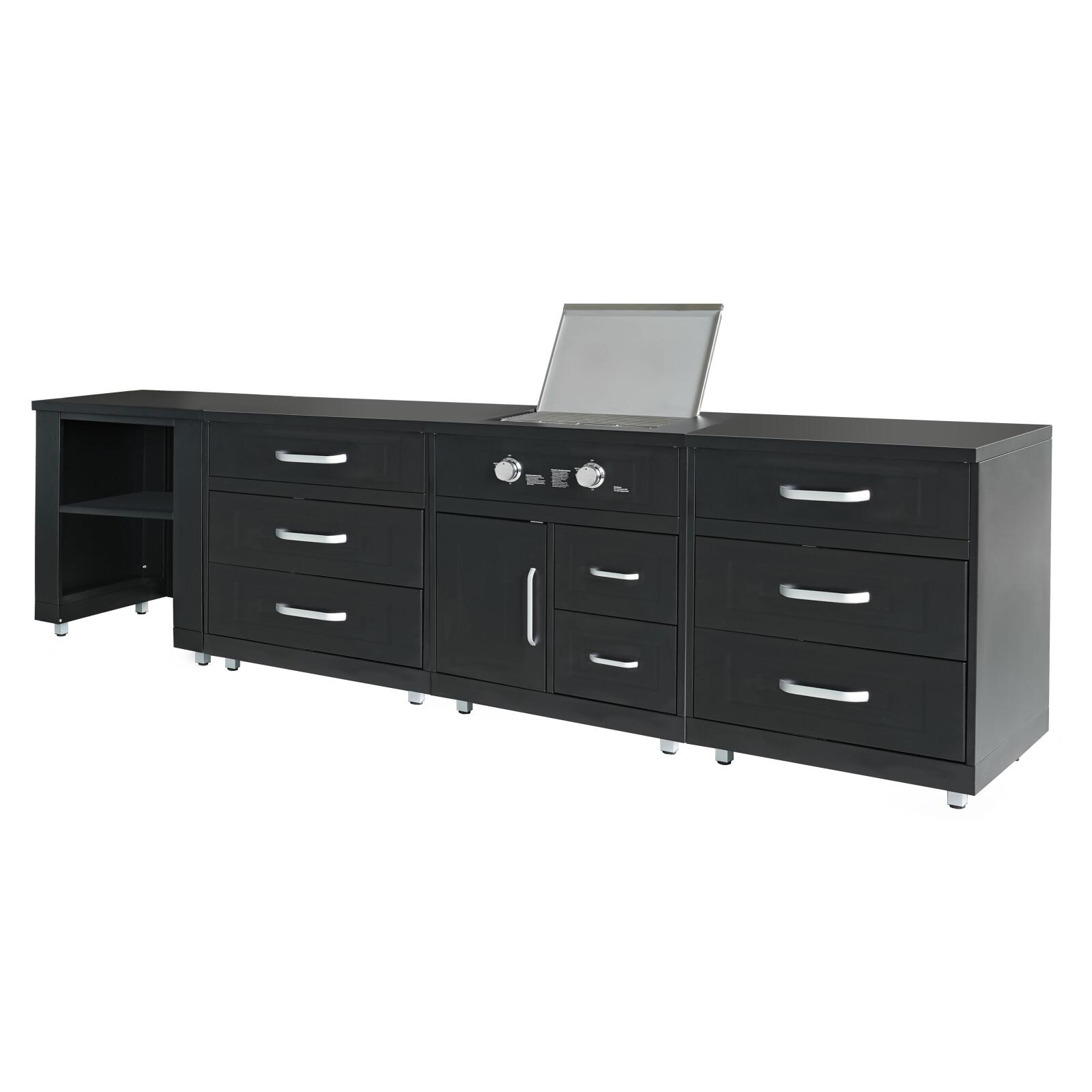 Cucina da esterno in acciaio a 4 elementi con fornello a gas