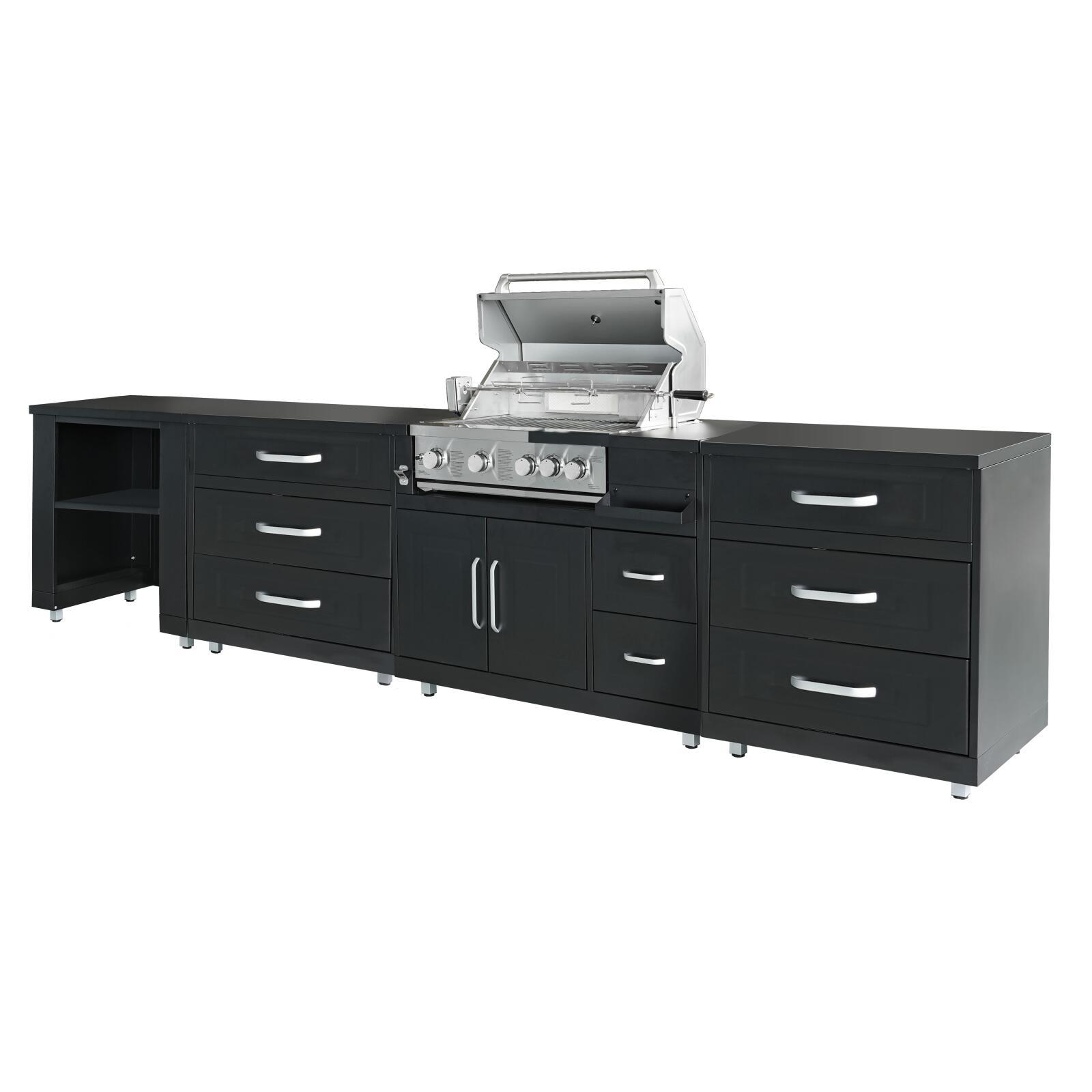 Cucina da esterno in acciaio a 4 elementi con barbecue Cucina da esterno in acciaio a 4 elementi con barbecue