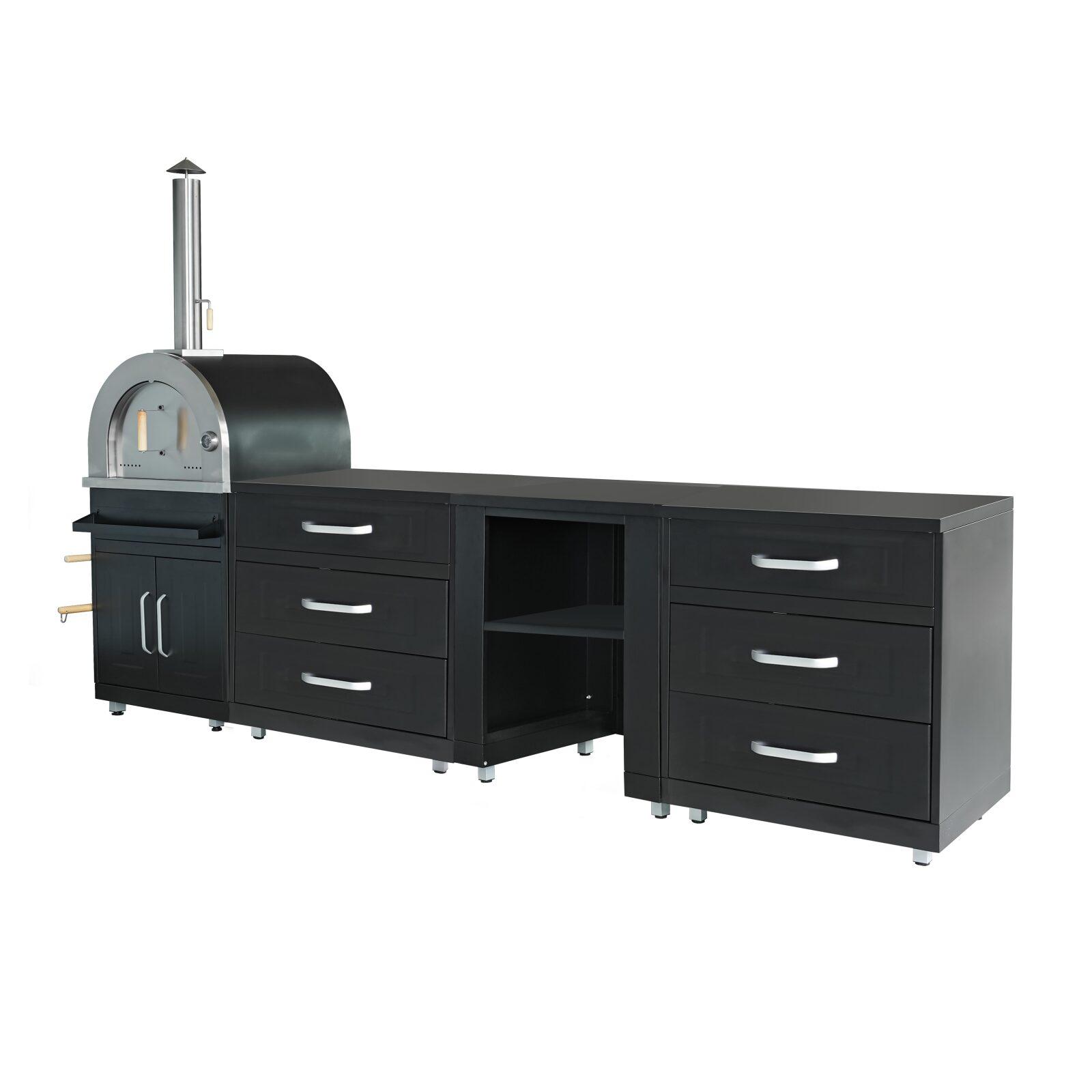 Cucina da esterno in acciaio a 4 elementi con forno per pizza