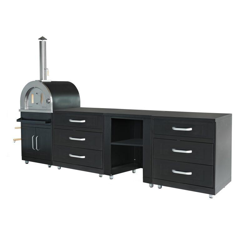 Cucina da esterno in acciaio a 4 elementi con forno per pizza