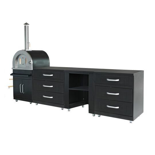 Cucina da esterno in acciaio a 4 elementi con forno per pizza