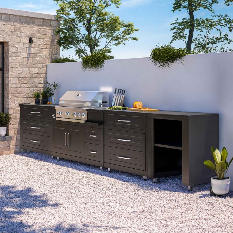 Cucina da esterno in metallo con barbecue e spazio - 4 moduli - Lifestyle
