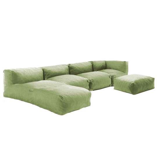 Divano modulare da esterno 4 posti con 2 poltrone, 1 poltrona angolare, 1 chaise longue e 1 pouf | Oviala