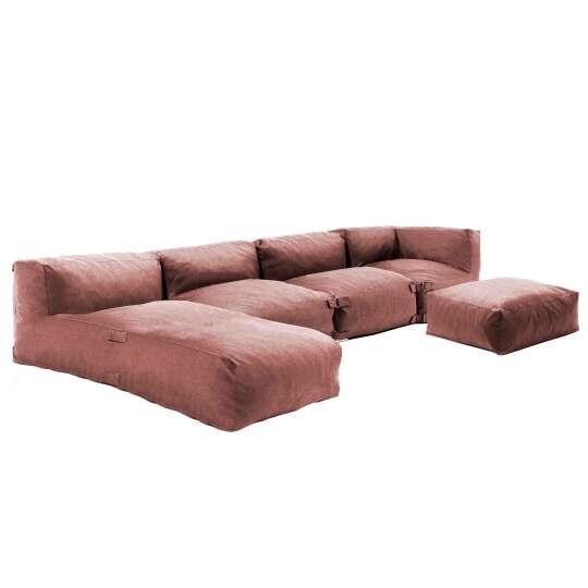 Mobile da giardino componibile con 2 chaise longue, 1 poltrona angolare, 1 chaise longue e 1 pouf | Oviala