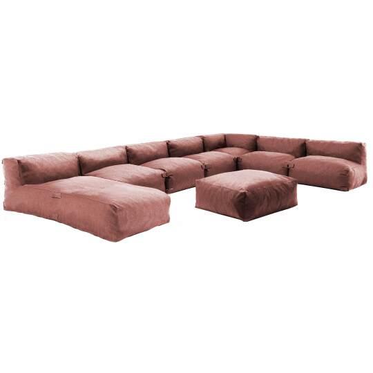 Divano modulare da esterno 7 posti con 5 poltrone, 1 poltrona angolare, 1 chaise longue e 1 pouf | Oviala