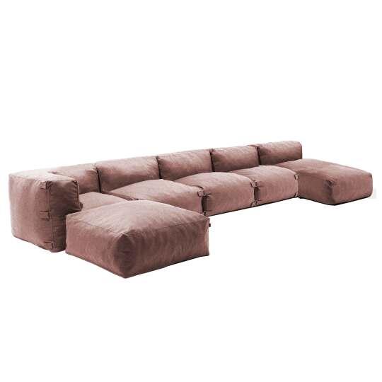Divano modulare da esterno 5 posti con 3 poltrone, 1 poltrona angolare, 1 chaise longue e 1 pouf | Oviala
