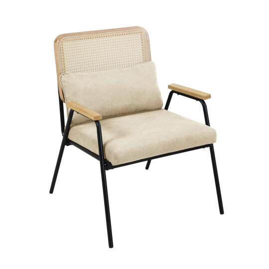 Poltrona boho relax in tessuto, rattan sintetico e metallo | Oviala