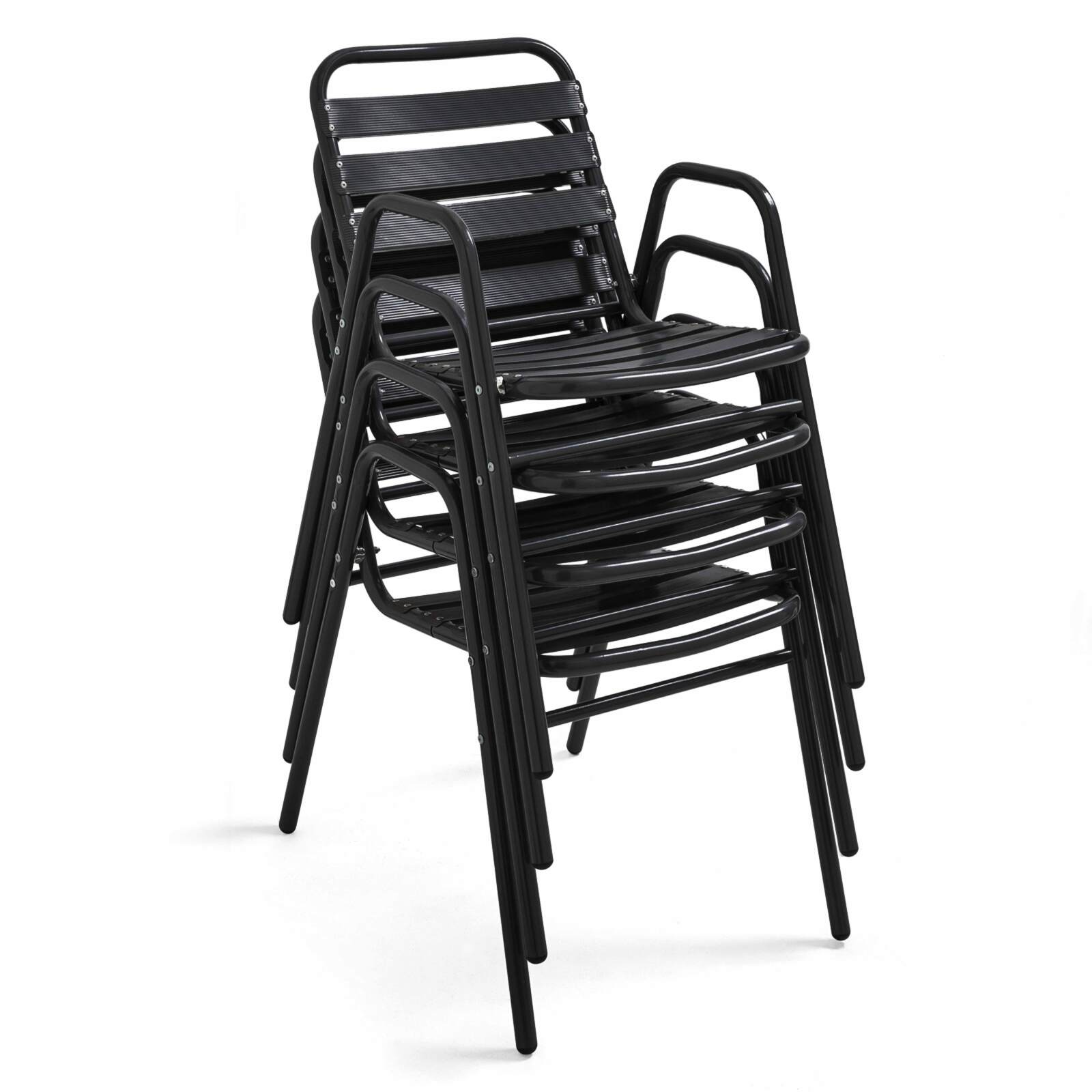 Tavolo da giardino bistrot grigio 70 x 70 cm e 4 sedie con braccioli in alluminio