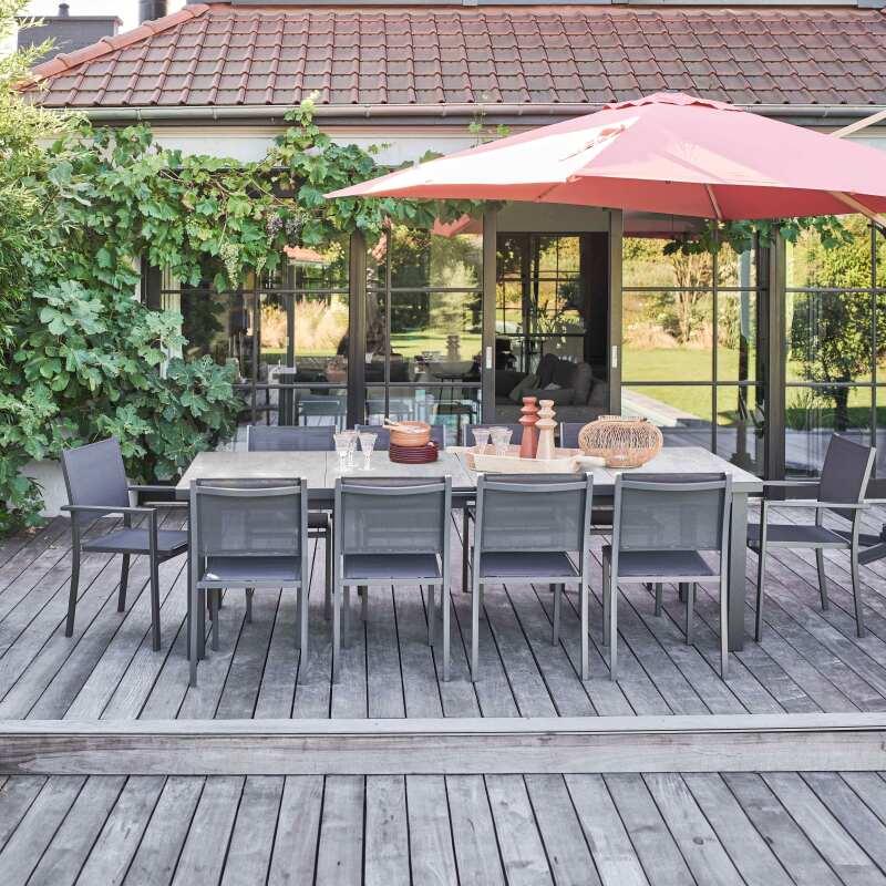 Set tavolo allungabile da giardino rettangolare 320 x 100 x 76 cm con 8 sedie e 2 sedie con braccioli (2/7)