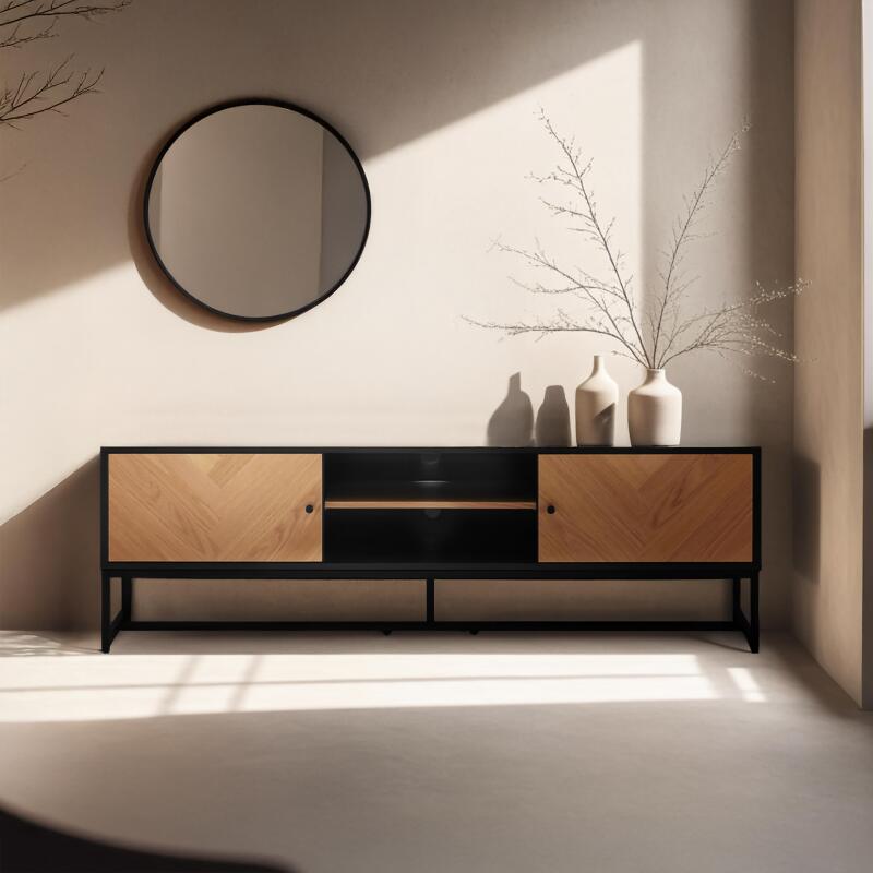 Mobile TV in truciolare con decoro melaminico impiallacciato rovere FSC® 160 cm