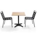 Tavolo quadrato in legno 70 x 70 cm + 2 sedie in metallo