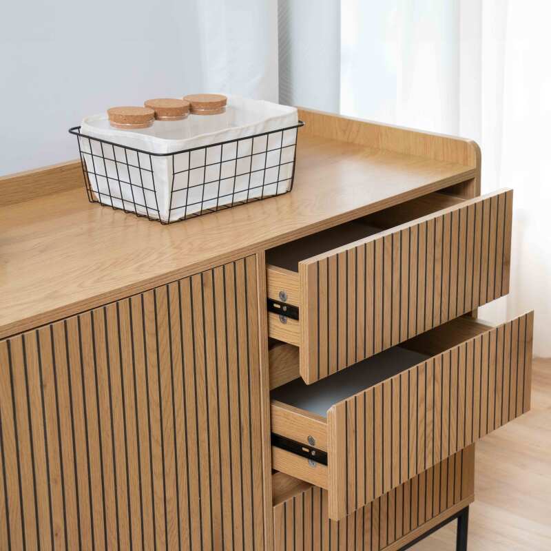 Credenza 2 ante e 3 cassetti in acciaio e MDF decoro melaminico 150 cm