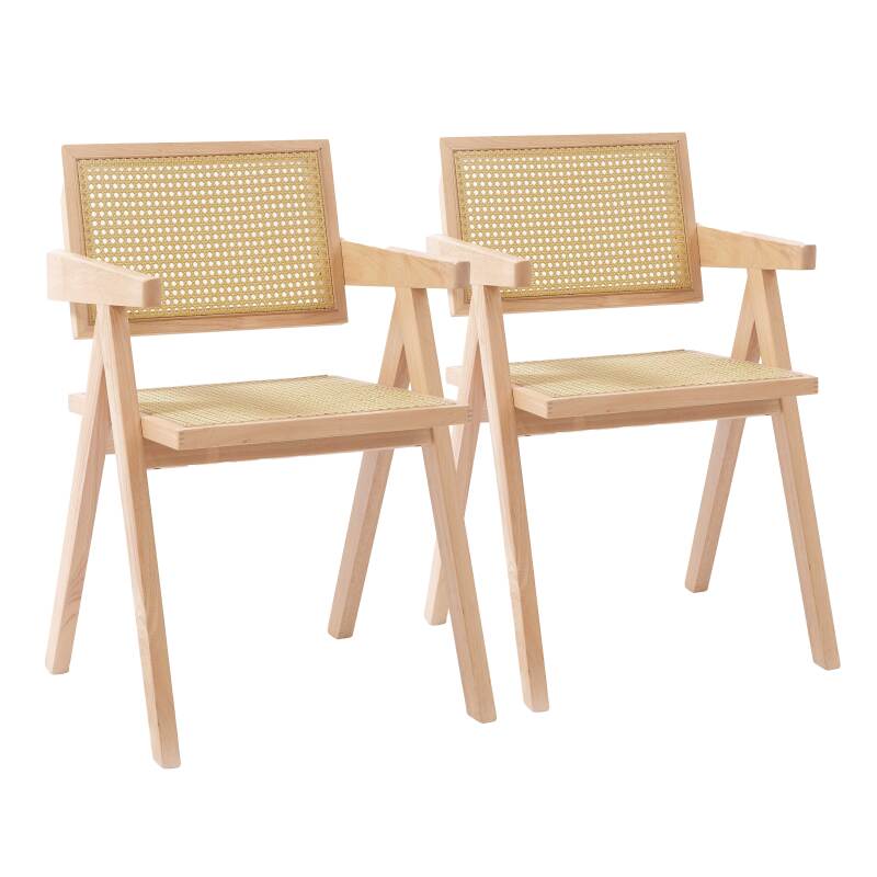 Set di 2 sedie con braccioli in rattan naturale e legno massello FSC®