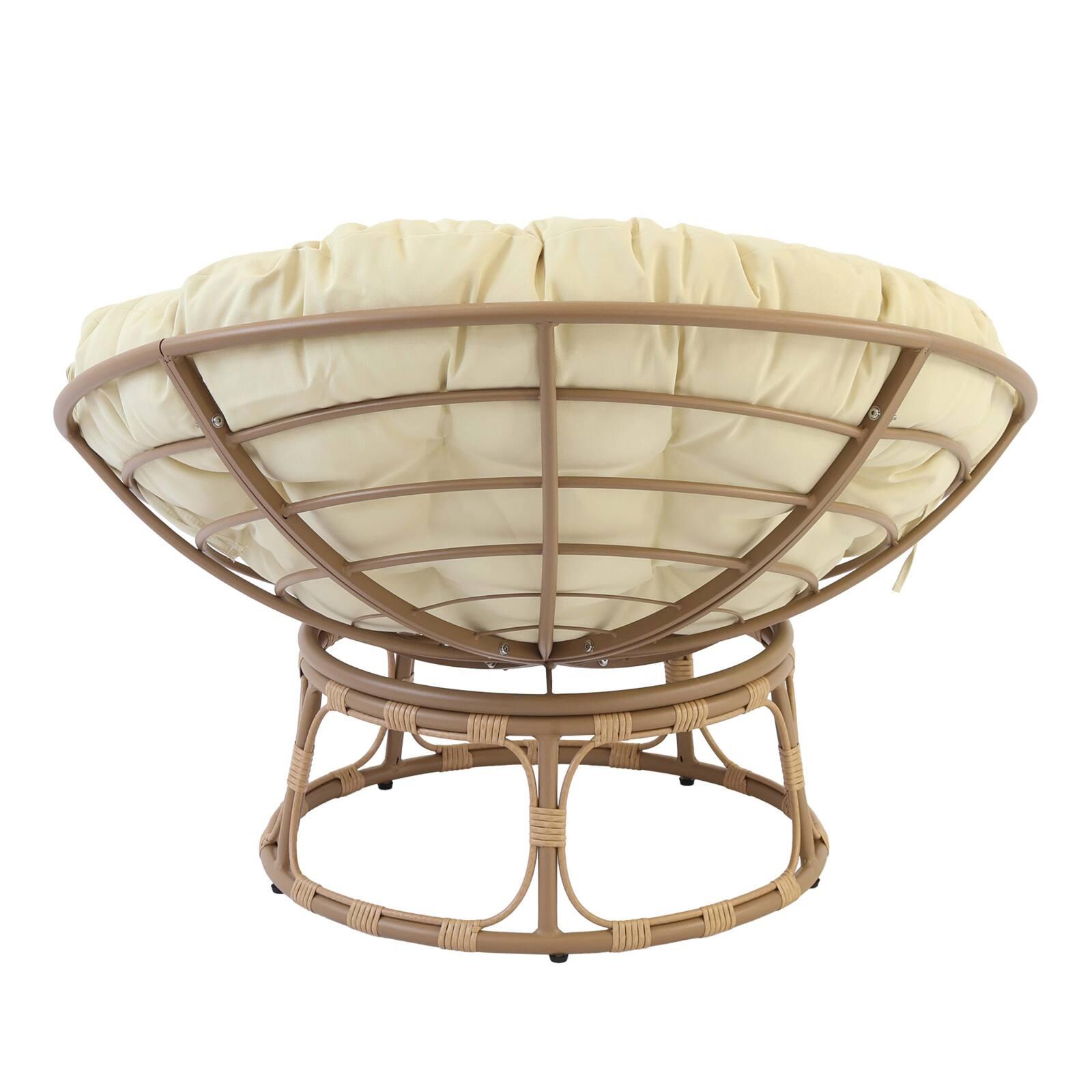 Poltrona Papasan in acciaio e rattan sintetico con cuscino Poltrona Papasan in acciaio e rattan sintetico con cuscino