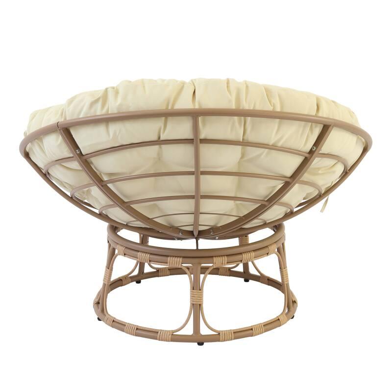 Poltrona Papasan in acciaio e rattan sintetico con cuscino