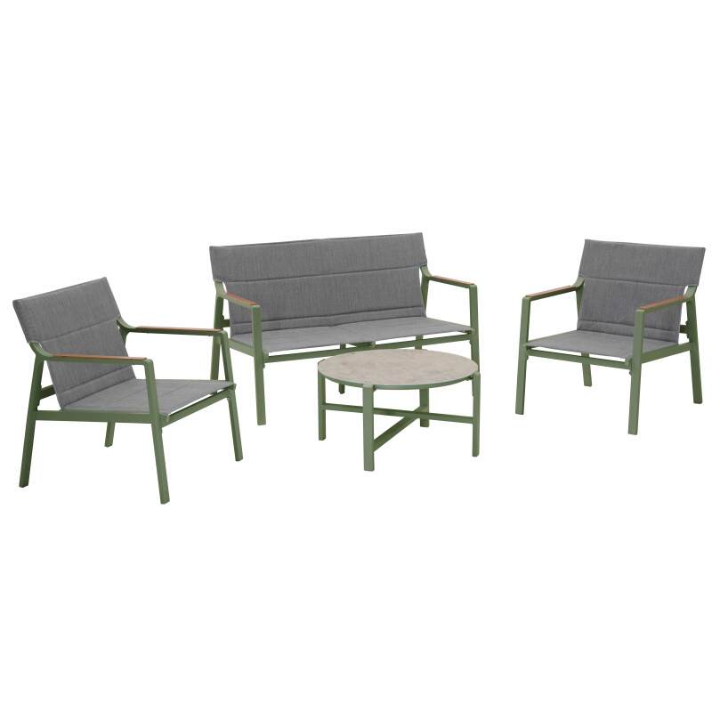 Mobile da giardino in alluminio a 4 posti con 1 divano, 2 poltrone e tavolino
