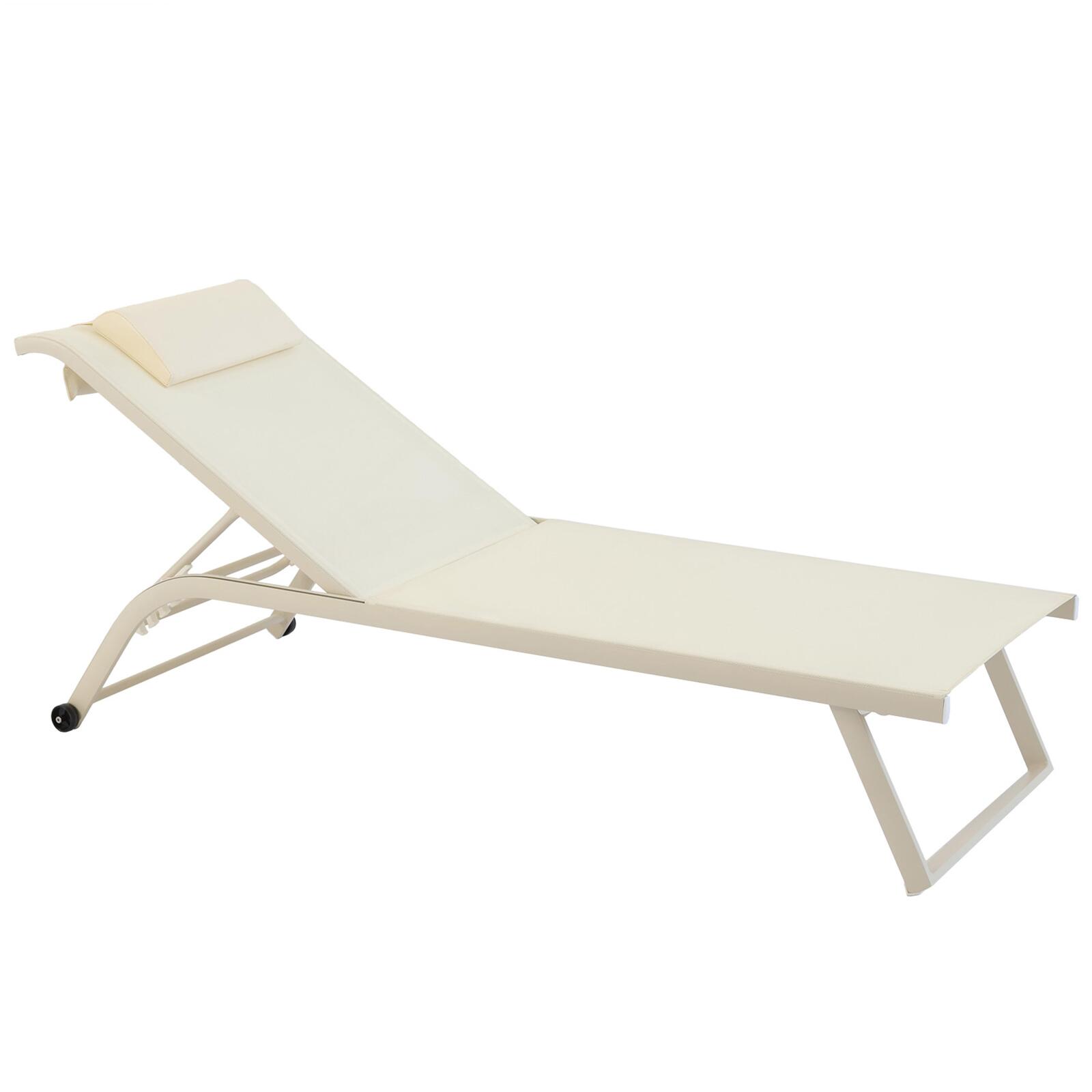 Set di 2 lettini prendisole in alluminio con ruote, reclinabili in 4 posizioni