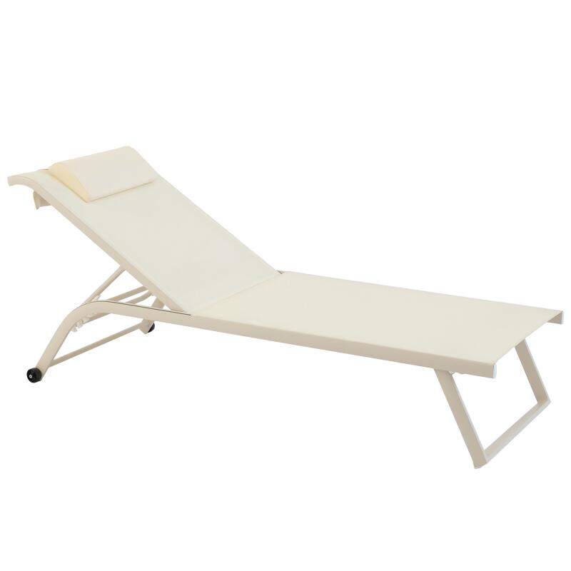 Set di 2 lettini prendisole in alluminio con ruote, reclinabili in 4 posizioni
