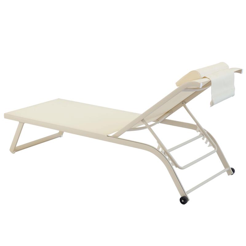 Set di 2 lettini prendisole in alluminio con ruote, reclinabili in 4 posizioni