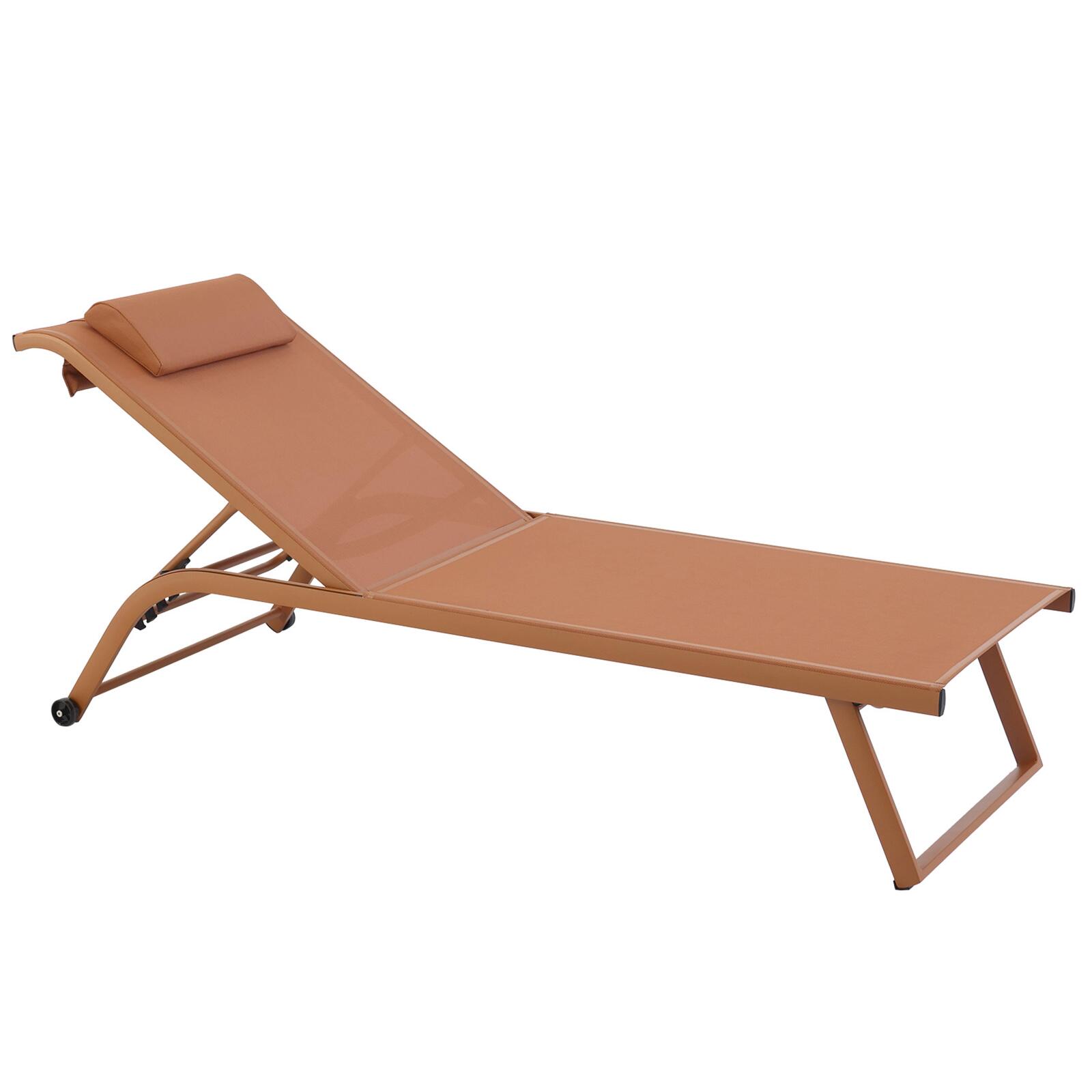 Set di 2 lettini prendisole in alluminio con ruote, reclinabili in 4 posizioni