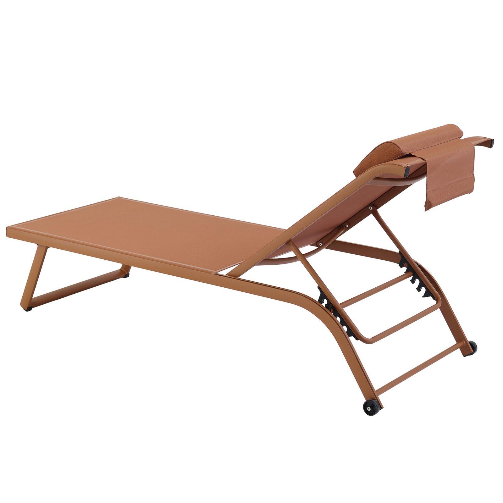 Set di 2 lettini prendisole in alluminio con ruote, reclinabili in 4 posizioni
