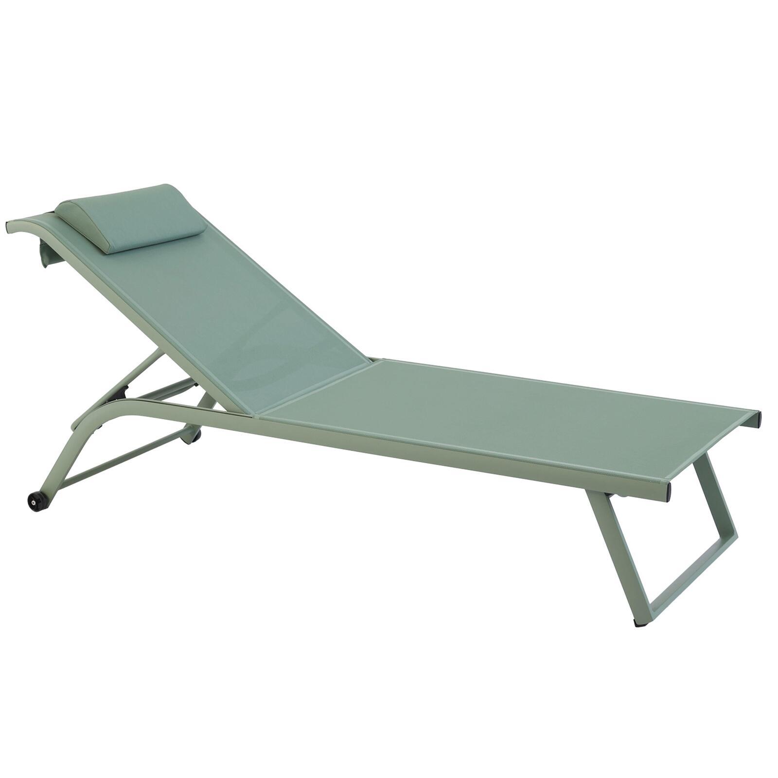 Set di 2 lettini prendisole in alluminio con ruote, reclinabili in 4 posizioni
