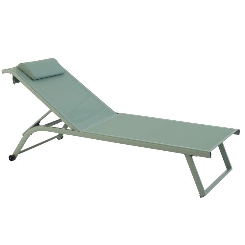 Set di 2 lettini prendisole in alluminio con ruote, reclinabili in 4 posizioni