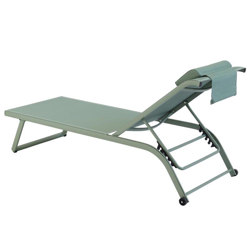 Set di 2 lettini prendisole in alluminio con ruote, reclinabili in 4 posizioni