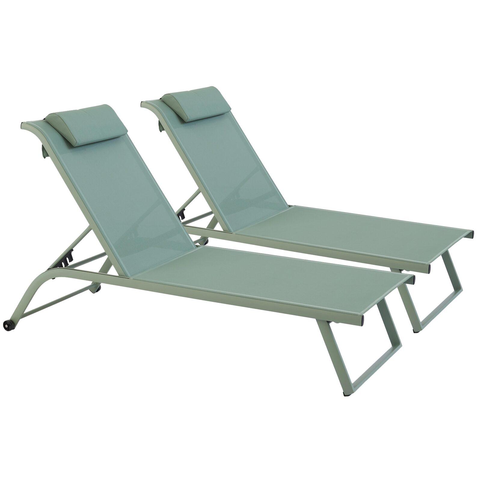 Set di 2 lettini prendisole in alluminio con ruote, reclinabili in 4 posizioni